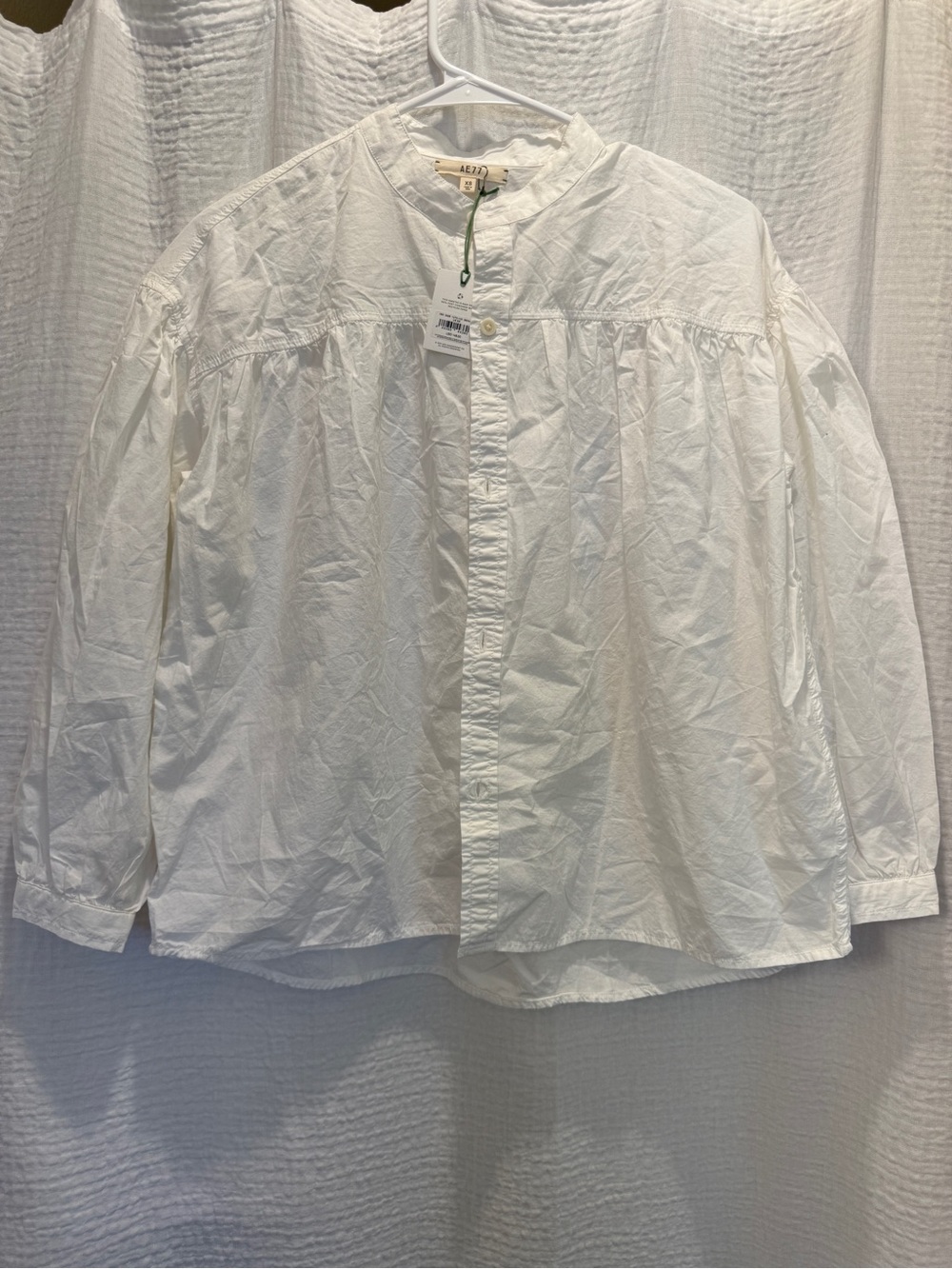NWT AE77 Premium Poplin Gathered Band Collar Shirt 100% Cotton XS $148 Retail